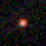 Colour composite: F444W red, F356W green, F277W blue, 3.2 arcsec across, north up