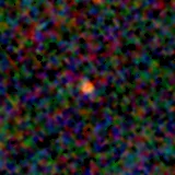 Colour composite: F444W red, F356W green, F277W blue, 3.2 arcsec across, north up
