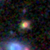 Colour composite: F444W red, F356W green, F277W blue, 3.2 arcsec across, north up