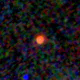 Colour composite: F444W red, F356W green, F277W blue, 3.2 arcsec across, north up