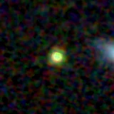 Colour composite: F444W red, F356W green, F277W blue, 3.2 arcsec across, north up