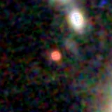 Colour composite: F444W red, F356W green, F277W blue, 3.2 arcsec across, north up