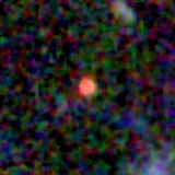 Colour composite: F444W red, F356W green, F277W blue, 3.2 arcsec across, north up