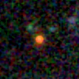 Colour composite: F444W red, F356W green, F277W blue, 3.2 arcsec across, north up