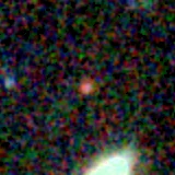 Colour composite: F444W red, F356W green, F277W blue, 3.2 arcsec across, north up