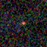 Colour composite: F444W red, F356W green, F277W blue, 3.2 arcsec across, north up