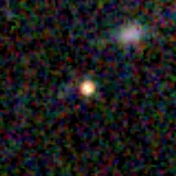 Colour composite: F444W red, F356W green, F277W blue, 3.2 arcsec across, north up