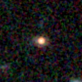 Colour composite: F444W red, F356W green, F277W blue, 3.2 arcsec across, north up