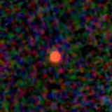 Colour composite: F444W red, F356W green, F277W blue, 3.2 arcsec across, north up