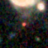 Colour composite: F444W red, F356W green, F277W blue, 3.2 arcsec across, north up