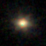 Colour composite: F444W red, F356W green, F277W blue, 3.2 arcsec across, north up
