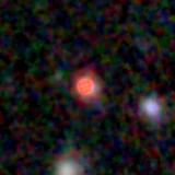 Colour composite: F444W red, F356W green, F277W blue, 3.2 arcsec across, north up