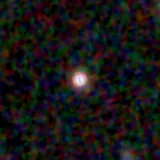 Colour composite: F444W red, F356W green, F277W blue, 3.2 arcsec across, north up