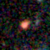 Colour composite: F444W red, F356W green, F277W blue, 3.2 arcsec across, north up