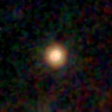 Colour composite: F444W red, F356W green, F277W blue, 3.2 arcsec across, north up