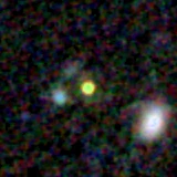 Colour composite: F444W red, F356W green, F277W blue, 3.2 arcsec across, north up