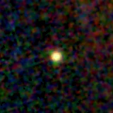 Colour composite: F444W red, F356W green, F277W blue, 3.2 arcsec across, north up