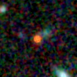Colour composite: F444W red, F356W green, F277W blue, 3.2 arcsec across, north up