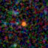 Colour composite: F444W red, F356W green, F277W blue, 3.2 arcsec across, north up