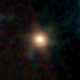 Colour composite: F444W red, F356W green, F277W blue, 3.2 arcsec across, north up