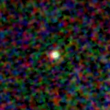 Colour composite: F444W red, F356W green, F277W blue, 3.2 arcsec across, north up