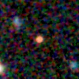 Colour composite: F444W red, F356W green, F277W blue, 3.2 arcsec across, north up