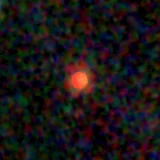 Colour composite: F444W red, F356W green, F277W blue, 3.2 arcsec across, north up