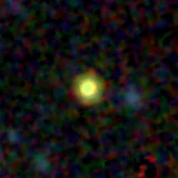 Colour composite: F444W red, F356W green, F277W blue, 3.2 arcsec across, north up