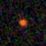 Colour composite: F444W red, F356W green, F277W blue, 3.2 arcsec across, north up