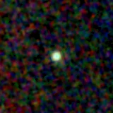 Colour composite: F444W red, F356W green, F277W blue, 3.2 arcsec across, north up