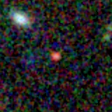 Colour composite: F444W red, F356W green, F277W blue, 3.2 arcsec across, north up