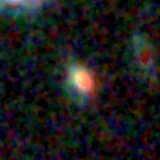 Colour composite: F444W red, F356W green, F277W blue, 3.2 arcsec across, north up