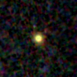 Colour composite: F444W red, F356W green, F277W blue, 3.2 arcsec across, north up