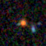 Colour composite: F444W red, F356W green, F277W blue, 3.2 arcsec across, north up
