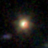 Colour composite: F444W red, F356W green, F277W blue, 3.2 arcsec across, north up