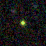 Colour composite: F444W red, F356W green, F277W blue, 3.2 arcsec across, north up