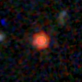 Colour composite: F444W red, F356W green, F277W blue, 3.2 arcsec across, north up
