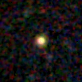 Colour composite: F444W red, F356W green, F277W blue, 3.2 arcsec across, north up