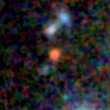 Colour composite: F444W red, F356W green, F277W blue, 3.2 arcsec across, north up