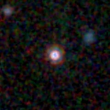 Colour composite: F444W red, F356W green, F277W blue, 3.2 arcsec across, north up