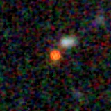 Colour composite: F444W red, F356W green, F277W blue, 3.2 arcsec across, north up
