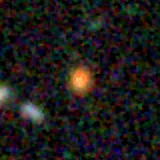 Colour composite: F444W red, F356W green, F277W blue, 3.2 arcsec across, north up