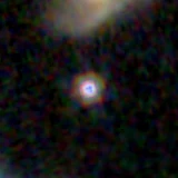 Colour composite: F444W red, F356W green, F277W blue, 3.2 arcsec across, north up