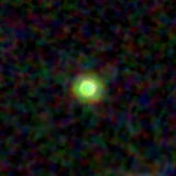 Colour composite: F444W red, F356W green, F277W blue, 3.2 arcsec across, north up