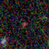 Colour composite: F444W red, F356W green, F277W blue, 3.2 arcsec across, north up