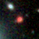 Colour composite: F444W red, F356W green, F277W blue, 3.2 arcsec across, north up