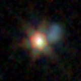 Colour composite: F444W red, F356W green, F277W blue, 3.2 arcsec across, north up