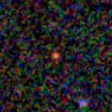Colour composite: F444W red, F356W green, F277W blue, 3.2 arcsec across, north up