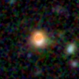 Colour composite: F444W red, F356W green, F277W blue, 3.2 arcsec across, north up