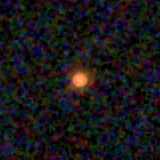 Colour composite: F444W red, F356W green, F277W blue, 3.2 arcsec across, north up